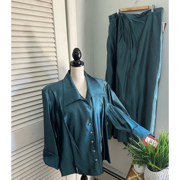 JS COLLECTION Womens Skirt Set 24 Teal Blue Metallic Wedding Mother Bride Formal - Picture 1 of 16